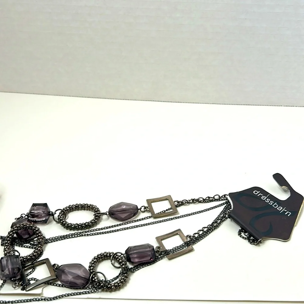 Dress Barn necklace black faceted clear beads black shapes double chain